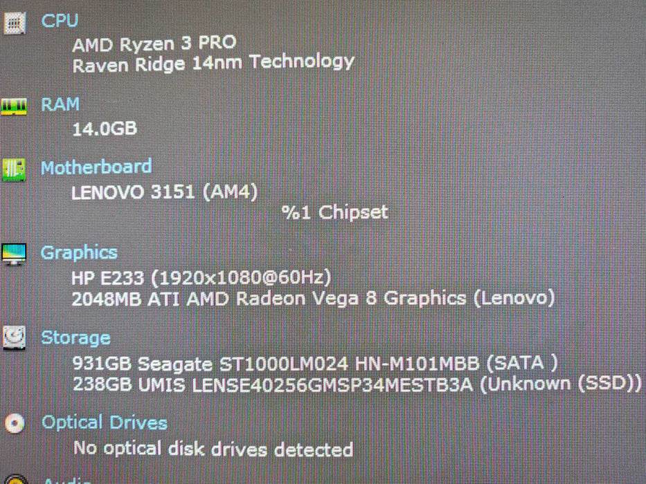 Lenovo ThinkCentre M75q Ryzen 3 Pro 3200GE 16GB 256GB 1TB HDD wifi