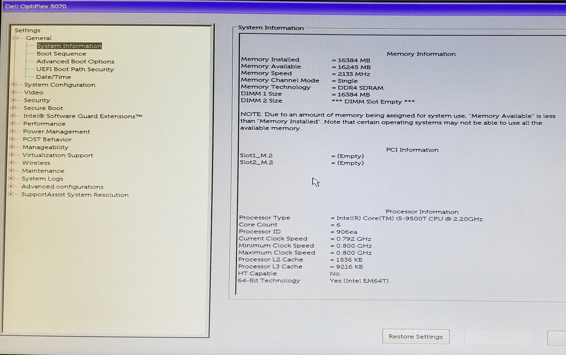 DELL OptiPlex 5070 USFF Intel i5-9500T @2.20GHz 16GB RAM - No HDD