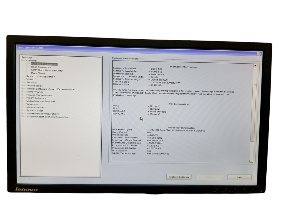 Dell OptiPlex 3080 SFF Intel Core i5-10505 @3.20GHz 8GB DDR4, 256GB NVMe