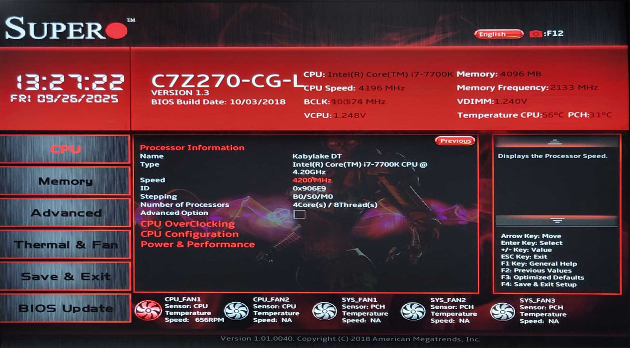 Custom/SuperMicro C7Z270-CG-L PC, Core i7-7700K 4.20GHz, 4GB DDR4, 650W PSU _