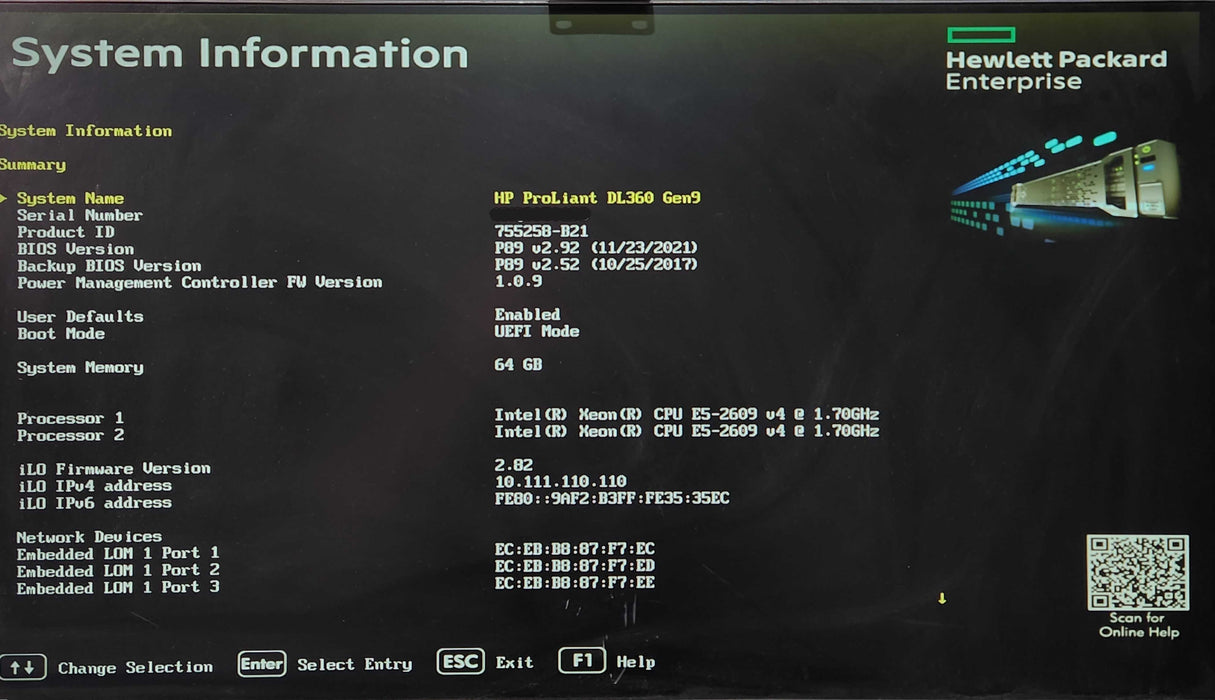 HP DL360 Gen9 1U 8x 2.5", 2x Xeon E5-2609 v4 1.70GHz, 64GB DDR4, P440ar