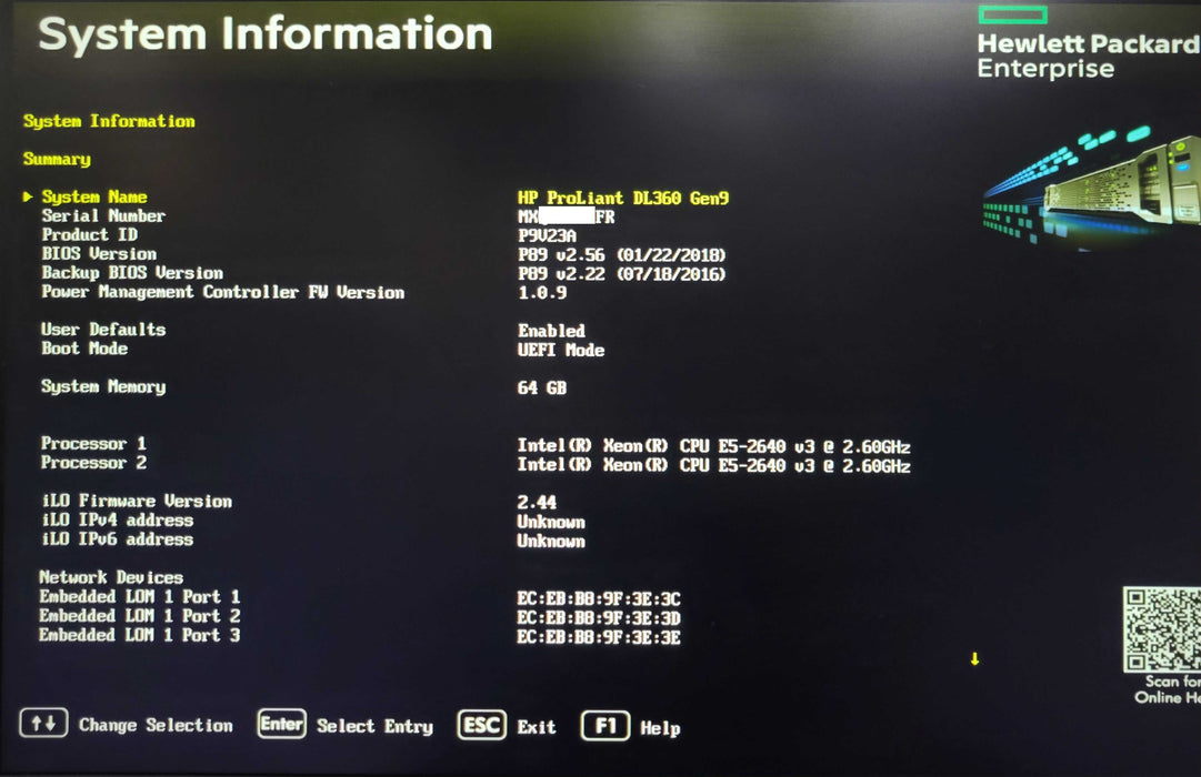 HP DL360 Gen9 1U 8x 2.5" 2x Xeon E5-2640v3 2.60GHz, 64GB DDR4 P440ar 2x PSU _