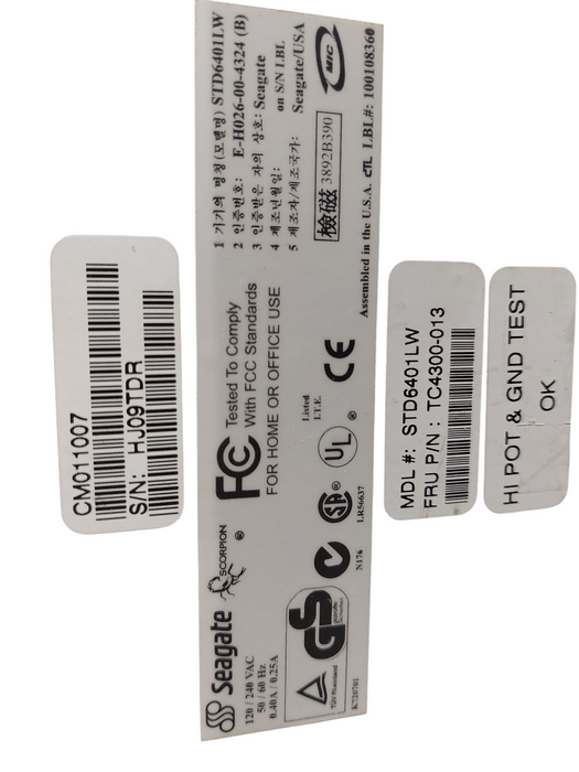 Seagate Model: STD6401LW PN: TC4300-013 DDS4 Tape Drive  =
