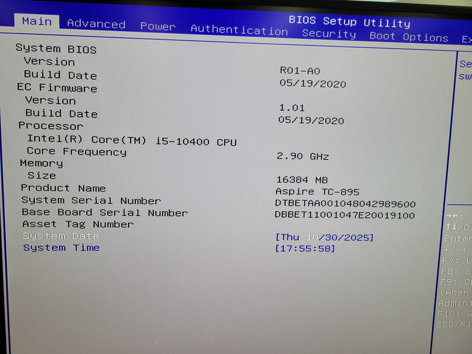 ACER Aspire TC-895 - Core i5-10400 NO HDD Wi-Fi Q%