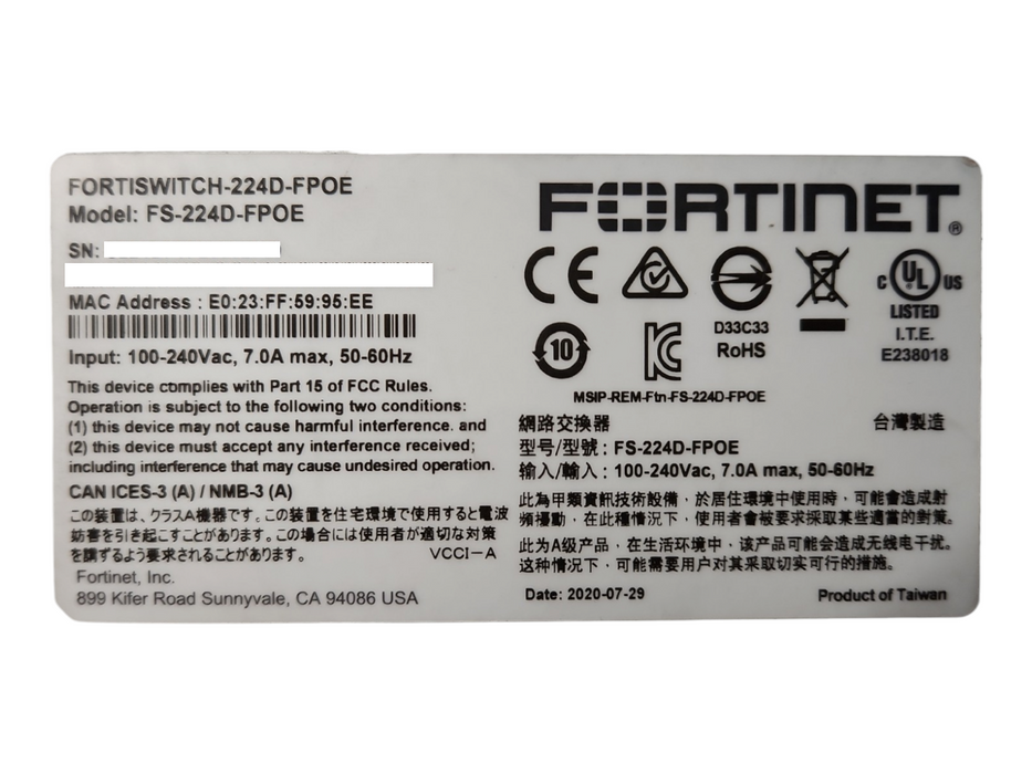 Fortinet FortiSwitch FS-224D-FPOE 24-Port Secure Access Switch