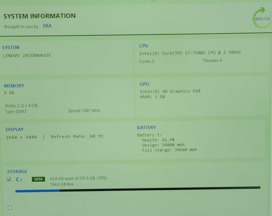 Lenovo ThinkPad X1 Yoga i7-7500U 8GB RAM 256GB SSD  β Lap200