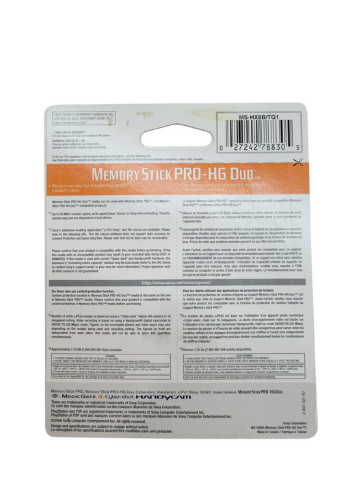 Sony Memory Stick 8 GB Pro-HG Duo HX New Sealed MS-HX8B/TQ1 Q%