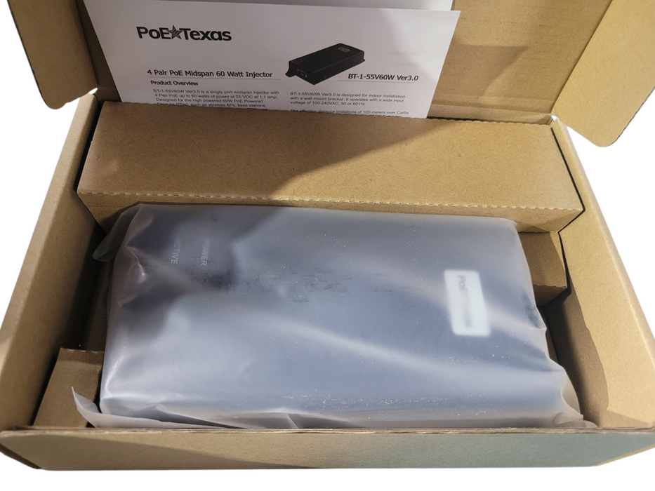 Lot 19x PoE Texas BT-1-55V60W 60W Gigabit PoE Injector w/ Surge Protection Q