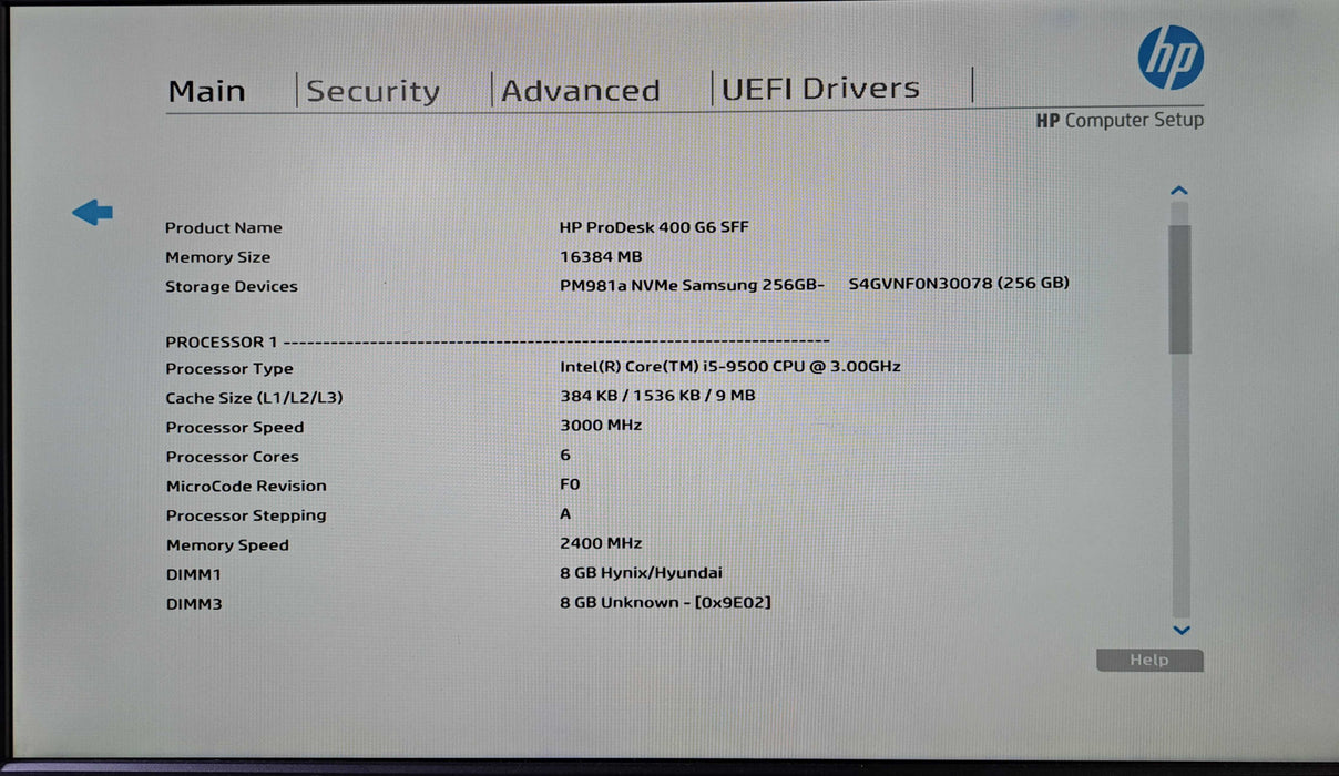 HP ProDesk 400 G6 SFF | Intel Core i5-9500 @3.00GHz, 16GB DDR4, 256GB NVMe )