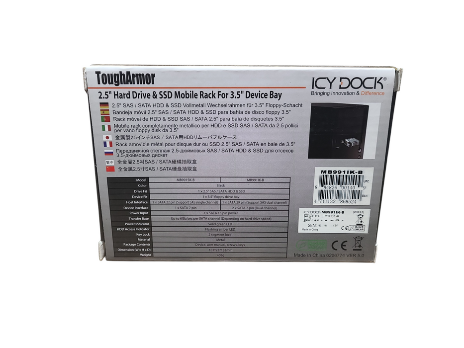 ICY DOCK ToughArmor 2.5" HDD and SSD Mobile Rack for 3.5" Bay (MB991IK-B) Q
