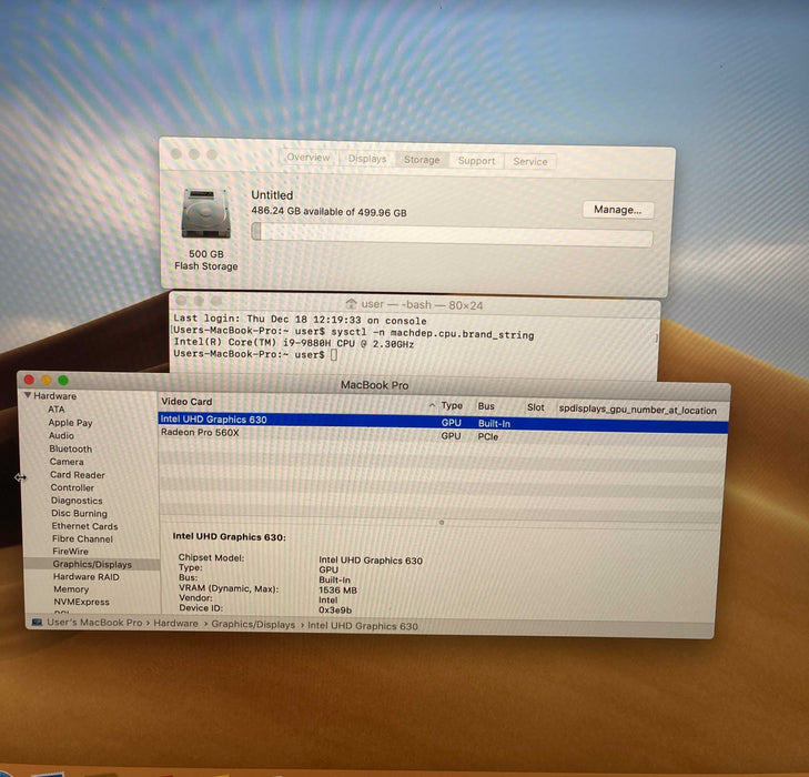 Apple MacBook Pro 15'' 2019 i9-9880H 32GB RAM 512SSD Radeon Pro 560 X READ
