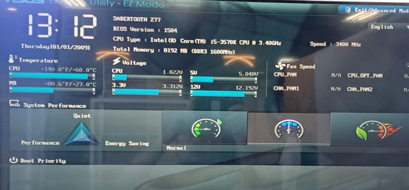 ASUS SABERTOOTH Z77 MOTHERBOARD i5-3570K SR0PM| 8GB RAM