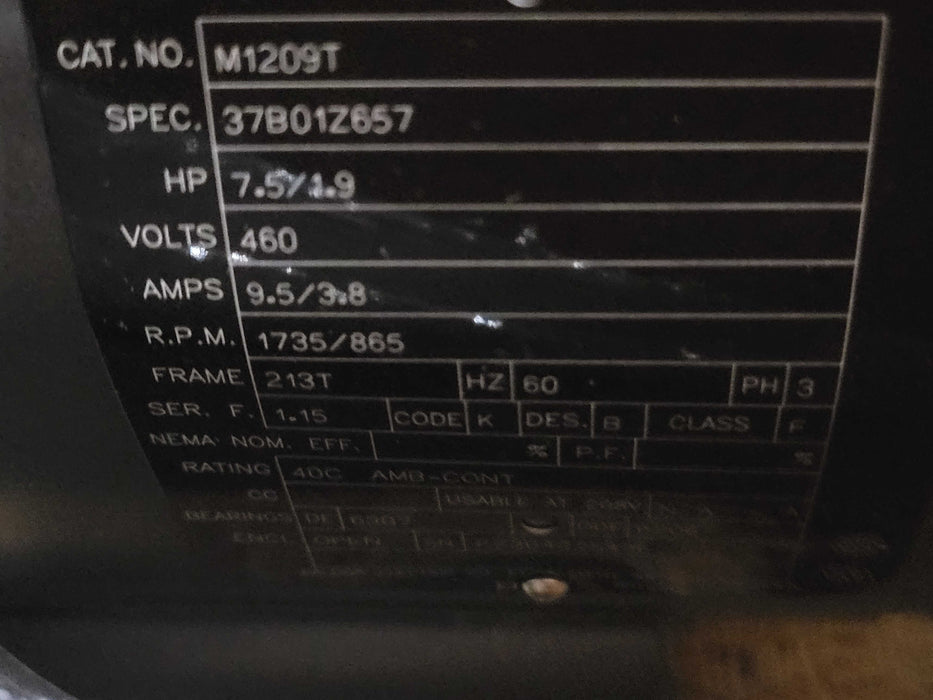 Open-Box Baldor Reliance Industrial Motor N1209T 7.5/1.9 HP, 460V, 1735/865 $