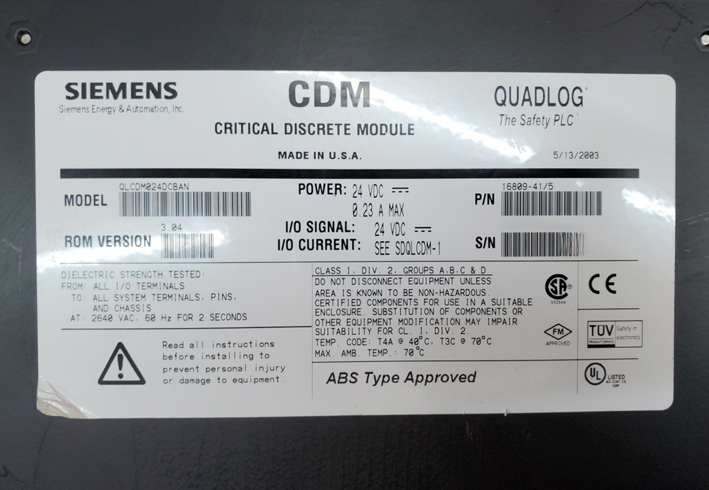 Siemens CDM Critical Discrete Module QLCDM024DCBAN Quadlog *READ*