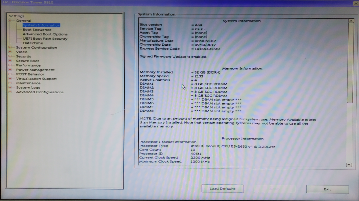 Dell Precision T5810 Xeon E5-2630 v4 32GB DDR4 K2200 - No HDD Q