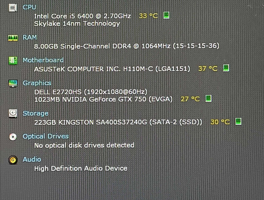 Custom PC, i5-6400 2.70GHz, 8GB DDR4, 240GB SSD, GTX750