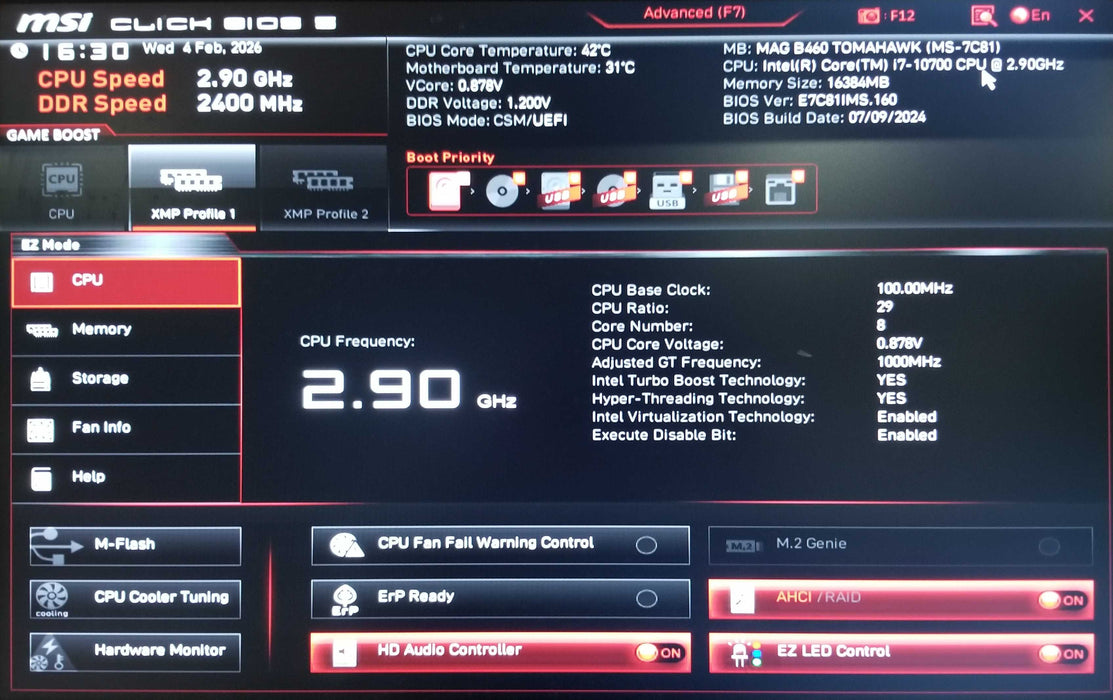 Custom PC w/ MSi MAG B460 Tomahawk i7-10700 CPU 16GB RAM 1TB HDD 550W PSU