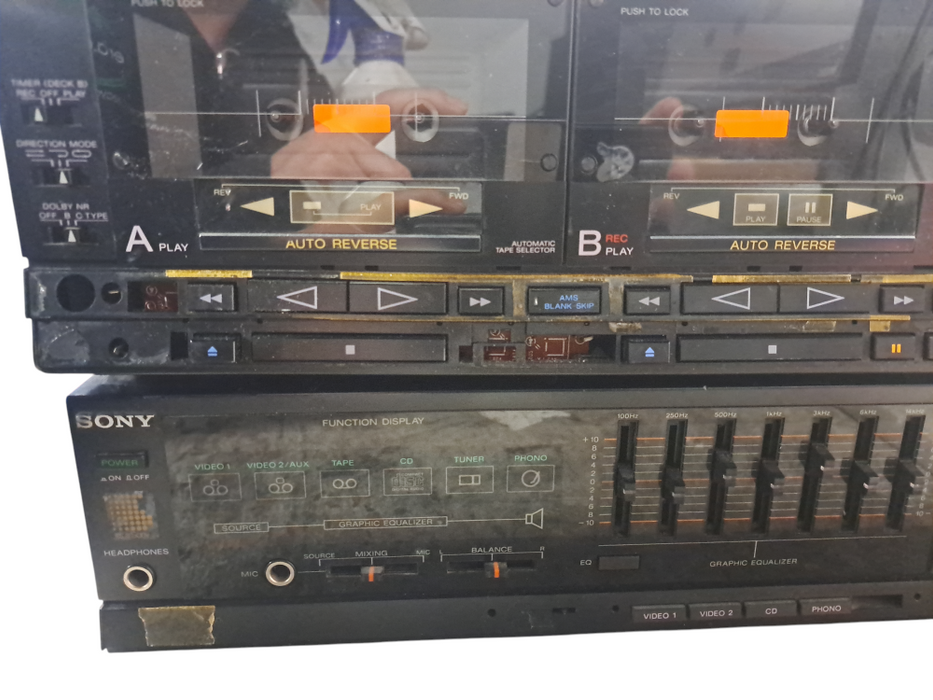 Sony TA-70V Integrated Amp & TC-V70WR Dual Cassette Deck Stereo READ