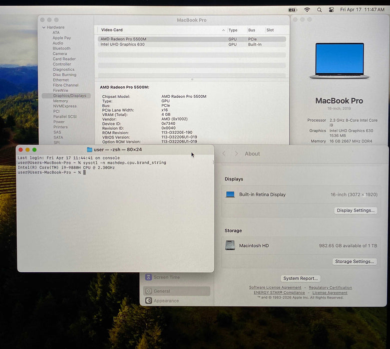 Apple MacBook Pro 16" 2019 i9-9880H Radeon Pro 5500M 16GB RAM 1TB SSD READ