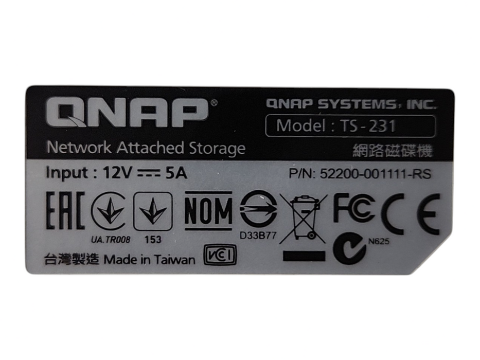QNAP TS-231 2 Bay NAS with 2x 2TB HDDs, No Power adapter