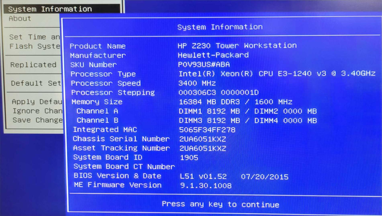 HP Z230 Workstation Xeon E3-1240v3 3.40GHz, 16GB Ram, Quadro K420, No HDD _