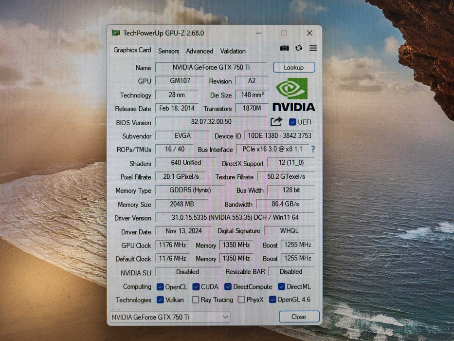 Evga Nvidia Geforce Gtx 750Ti SC Graphics Card $