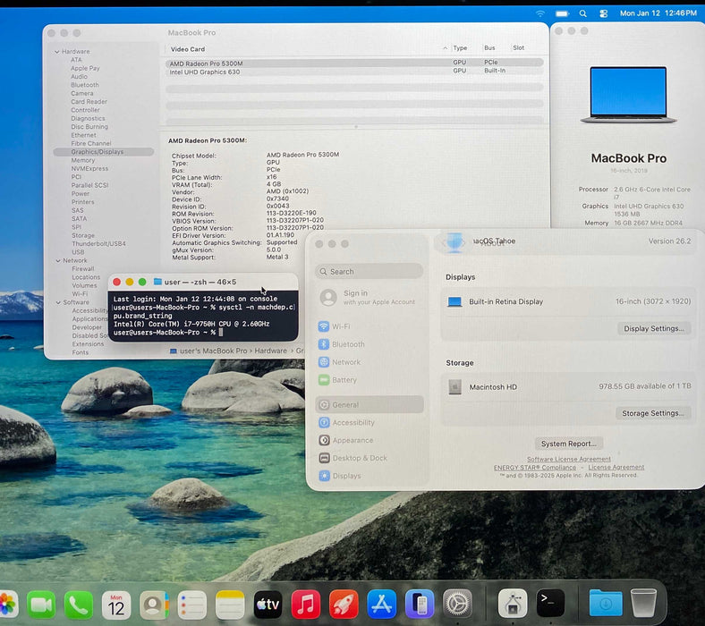 Apple MacBook Pro 16 2019 i7-9750H Radeon Pro 5300M 16GB RAM 1TB SSD READ