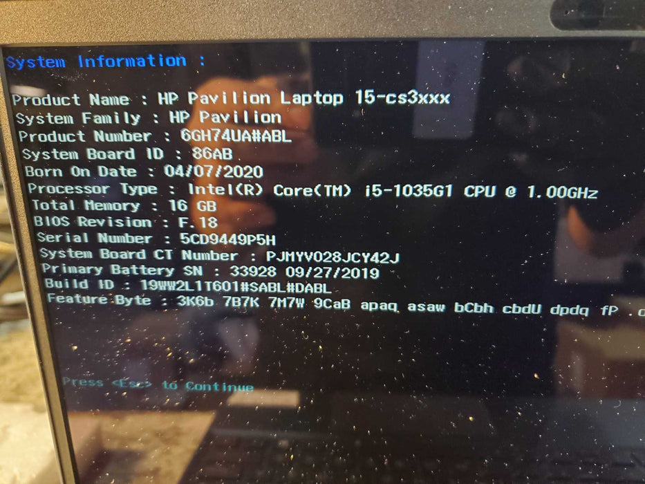 HP Pavilion Laptop 15-cs3xxx 15" Core i5-1035G1 1.0GHz 16GB RAM 256GB SSD  Lap200