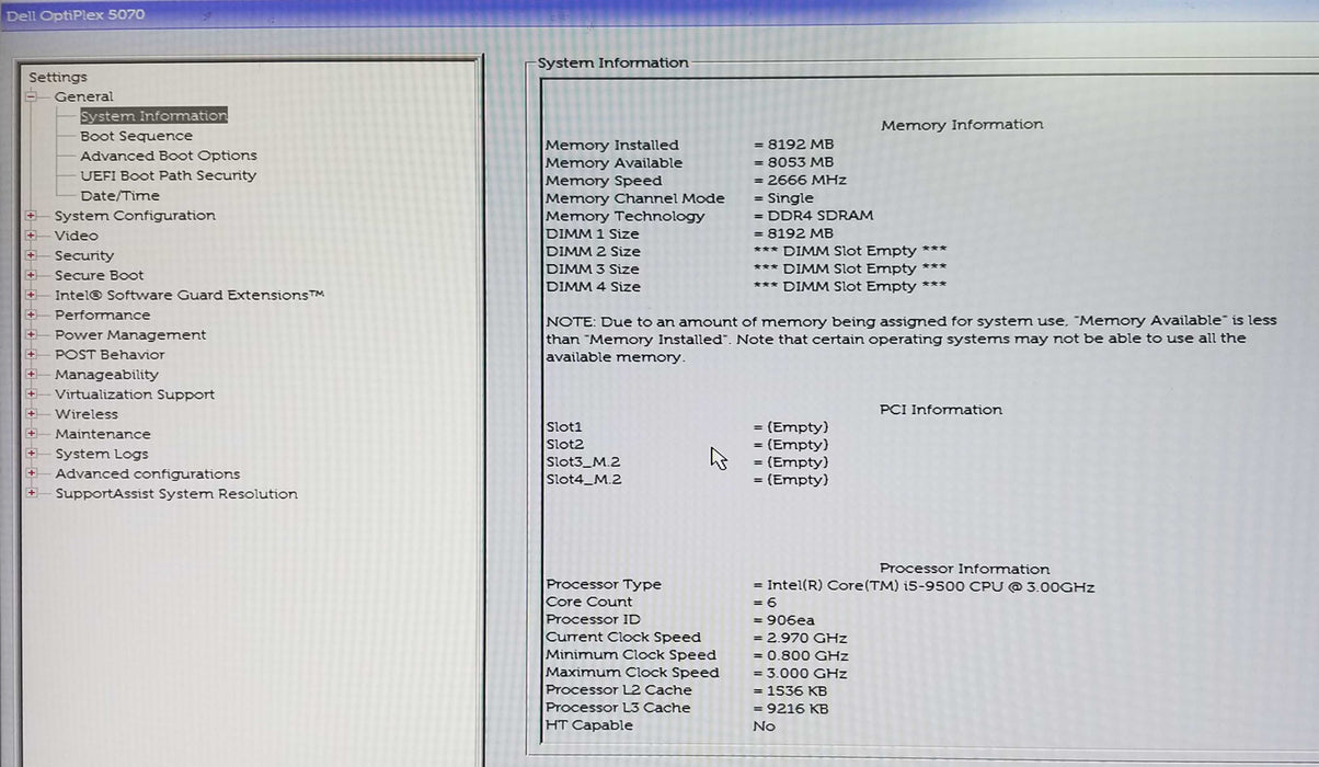 Dell OptiPlex 5070 SFF Intel i5-9500 3.0GHz 8GB RAM - NO HDD