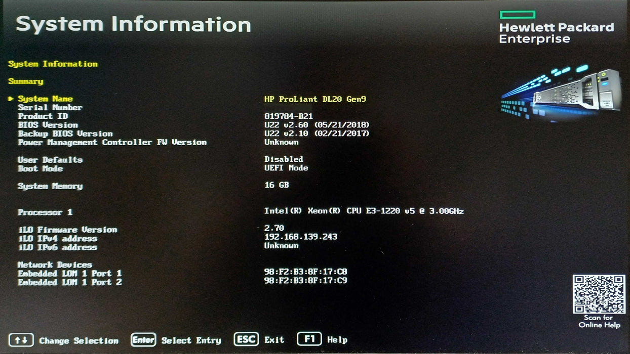 HP ProLiant DL20 Gen9 1U 2x3.5", E3-1220v5, 16GB DDR4, B140i