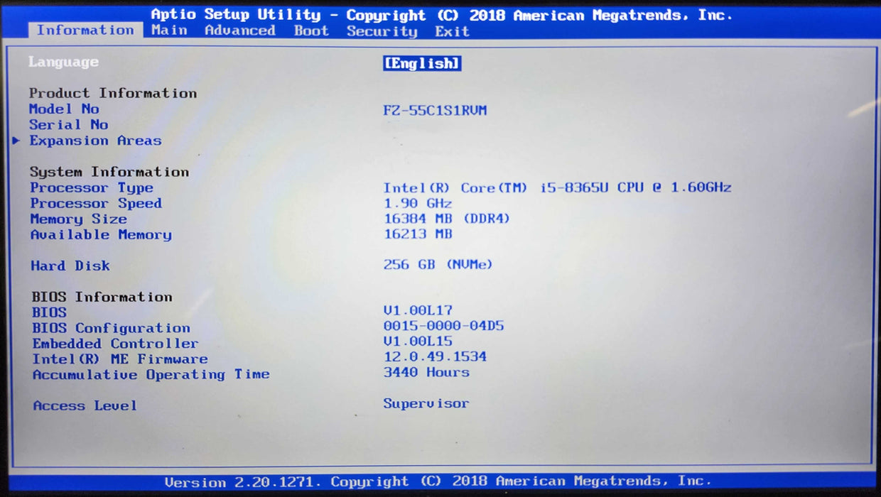 Panasonic Toughbook FZ-55 Touch i5-8365U, 16GB DDR4, 256GB NVMe, 3440Hrs  Lap200