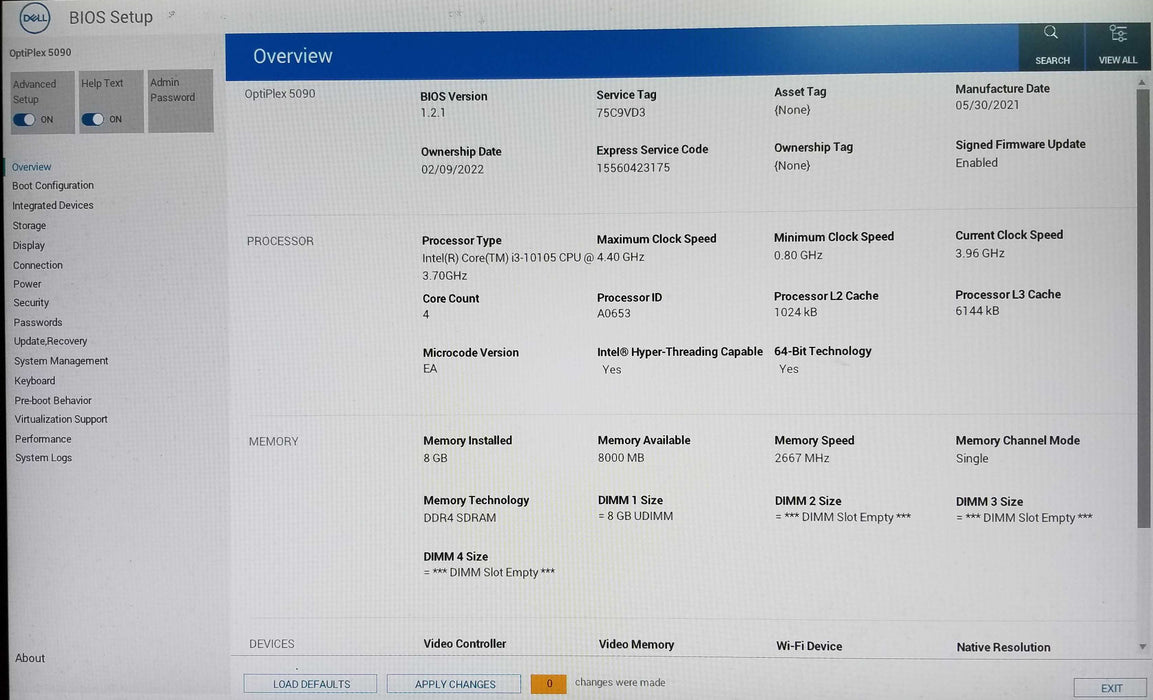 Dell OptiPlex 5090 SFF Intel i3-10105 CPU 3.70GHz 8GB RAM - No HDD