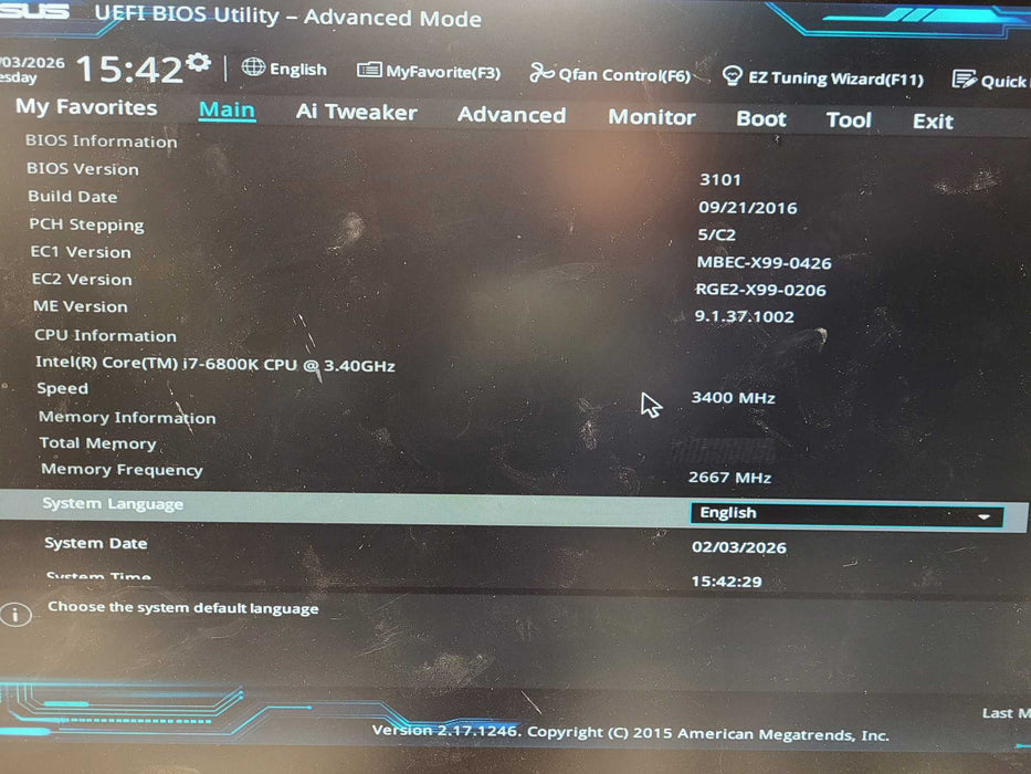 ASUS X99-M WS Intel Core i7-6800K No RAM $