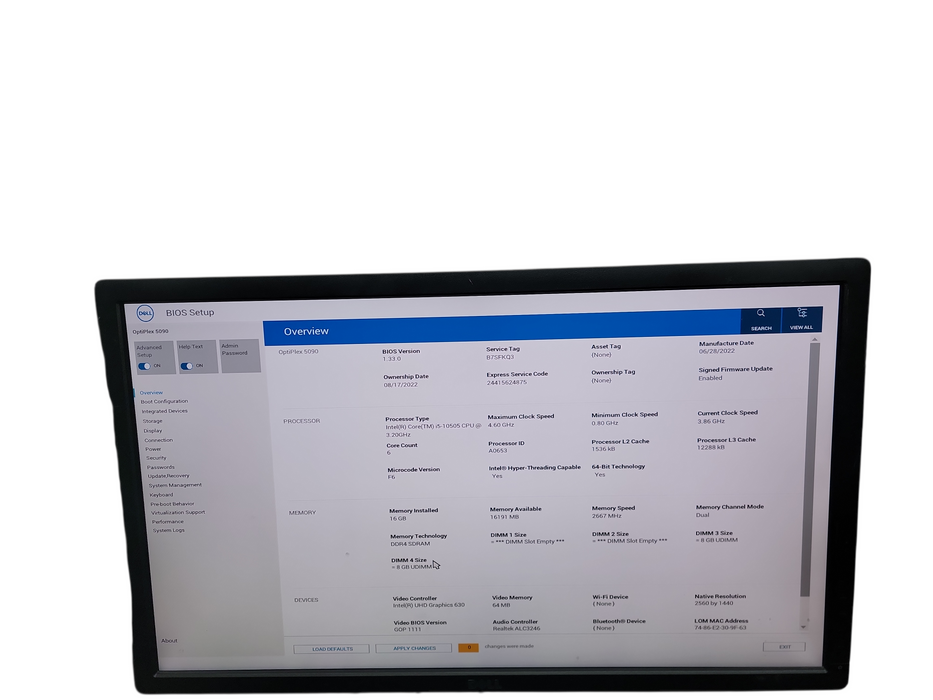 Dell OptiPlex 5090 SFF i5 - 10505 @ 3.20GHz 16GB DDR4 Ram No HDD  θ