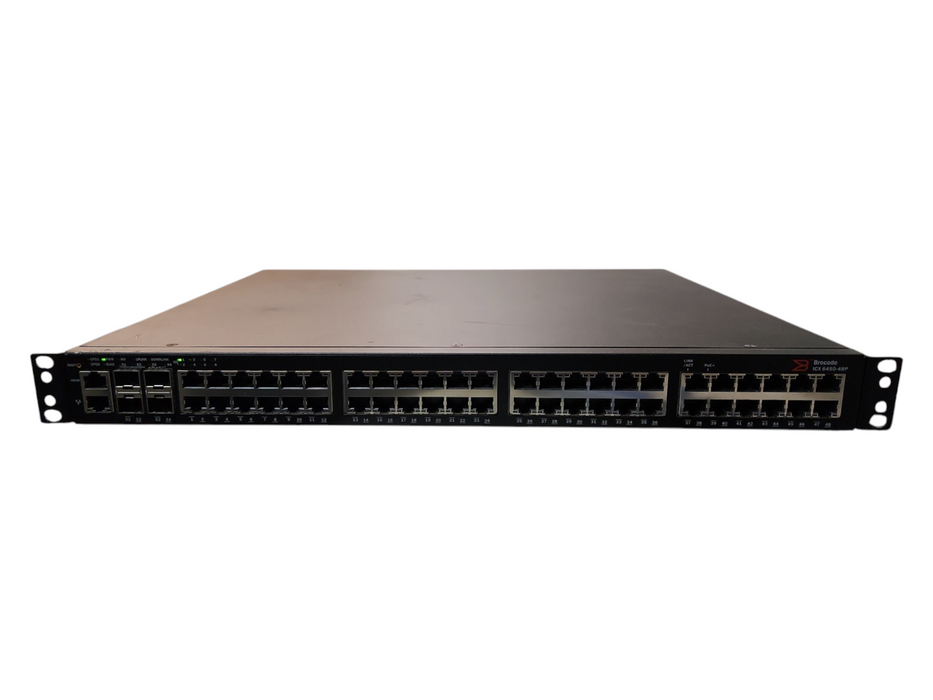 Brocade ICX6450-48P, 48-Port Gigabit PoE+ Switch, 4x1/10G SFP+ w/Rackmount