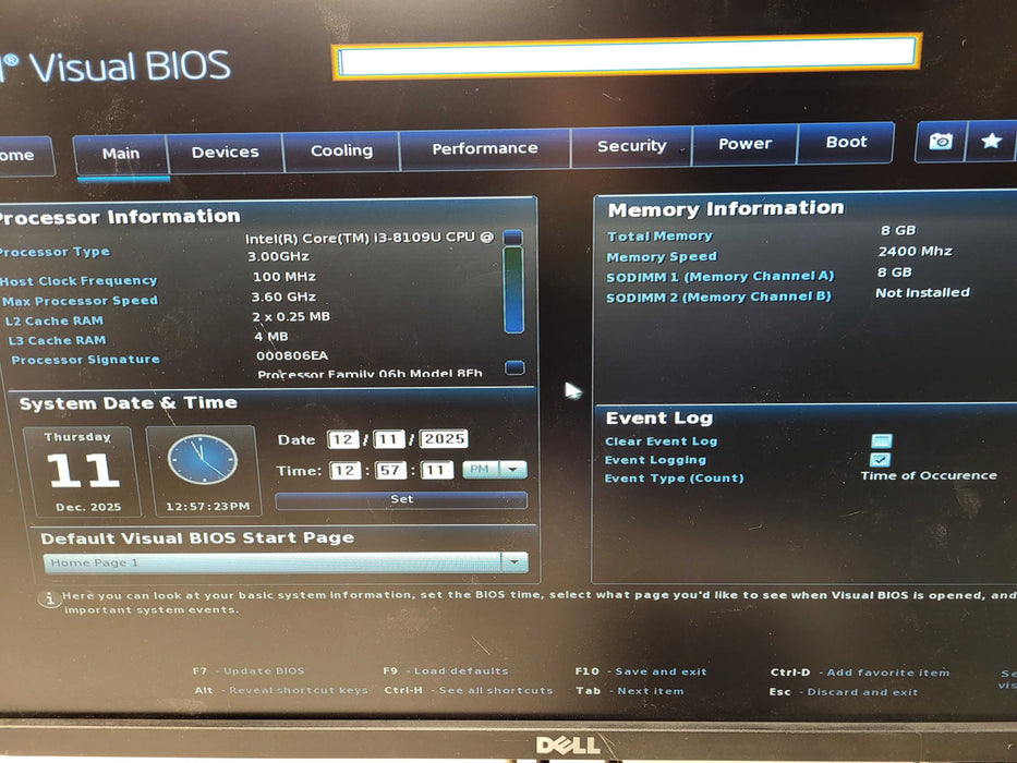 Intel NUC i3-8109U CPU 8GB RAM 256GB SSD No AC $