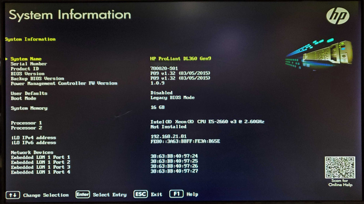 HP ProLiant DL360 Gen9 1x Xeon E5-2660 V3 16GB DDR4 P440ar - No HDD