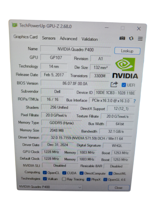 NVIDIA QUADRO P400 2GB PCIE %