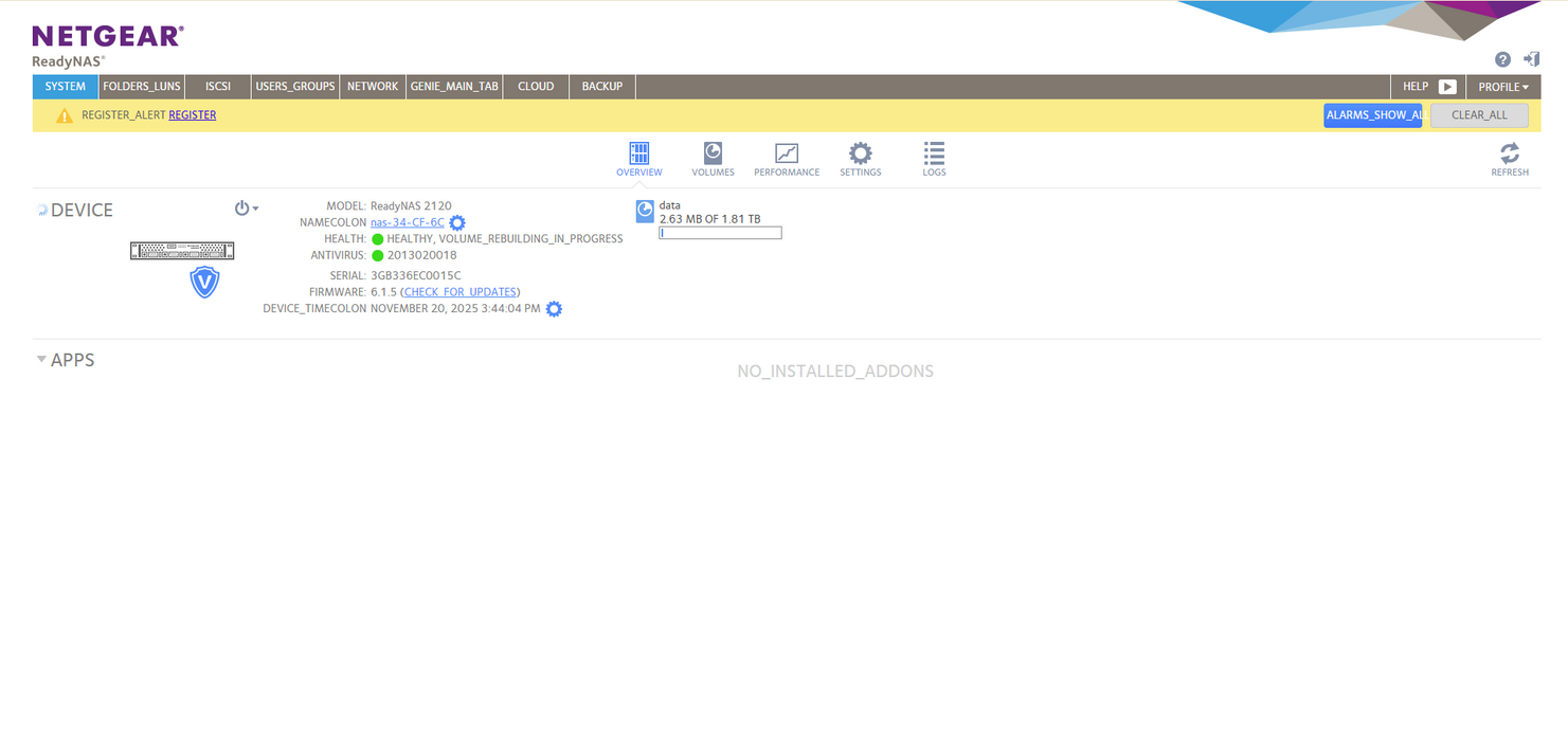 NETGEAR NAS RN2120 RNR-4A 4-Bay Network Attached Storage w/ 2x 2TB $