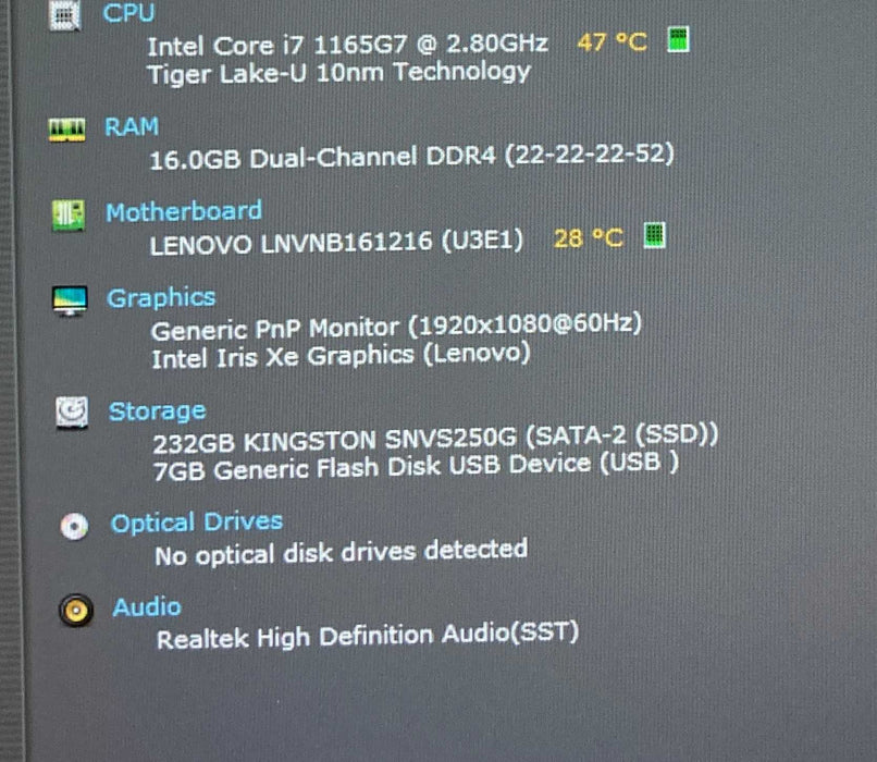 Lenovo ThinkBook 14 G2 ITL Core i7-1165G7@2.80GHz 16GB RAM 250GB SSD  Lap200