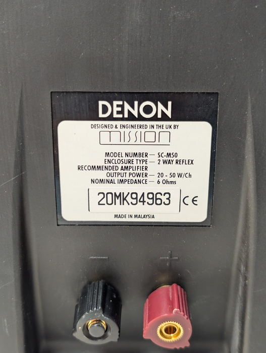 Pair DENON By MISSION SC-M50 2 Way Reflex 6 Ohms Bookshelf Speakers  -