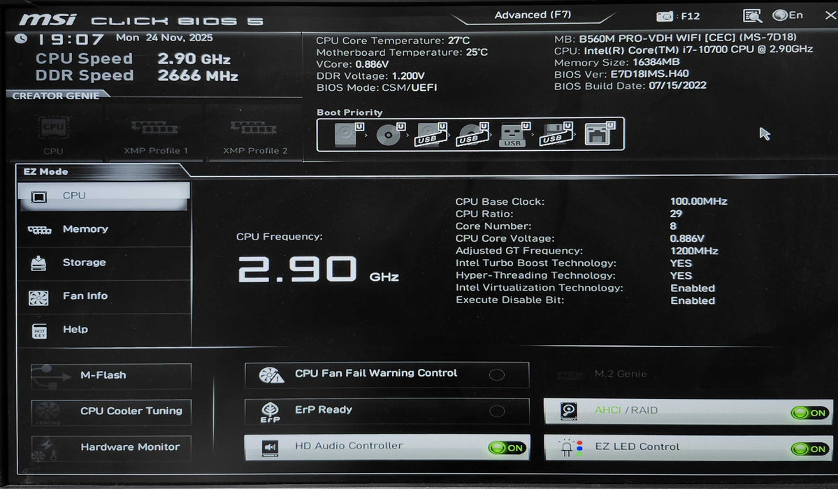 MSI B560M PRO-VDH WIFI w/ Intel i7-10700 2.90GHz & 16GB DDR4, I/O Shield