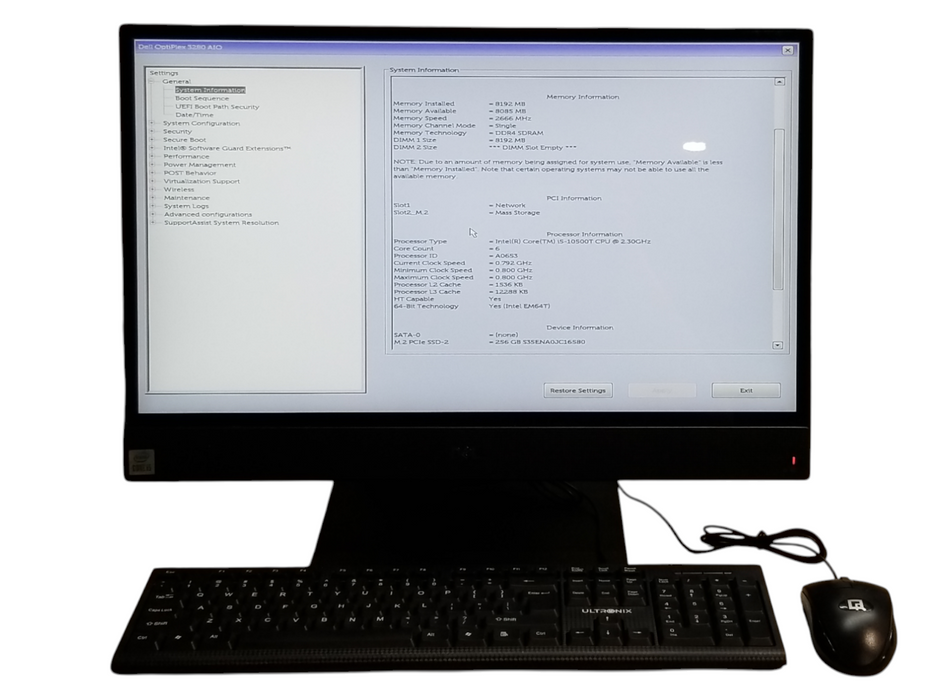 Dell OptiPlex 3280 AIO Intel i5-10500T CPU 8GB RAM 256GB NVMe 130W AC