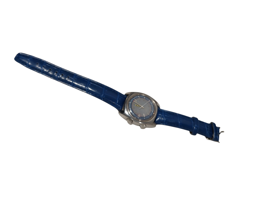 SANDOZ Swiss Made 17 Jewels Watch 1763Z-98-2 Blue Leather Wristband =