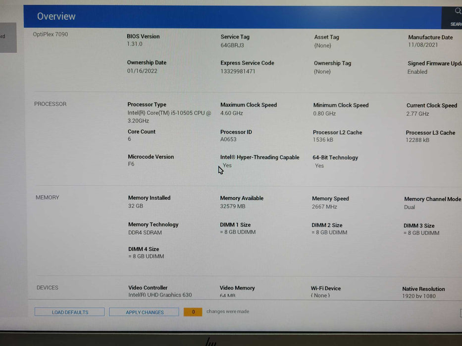 DELL OptiPlex 7090 SFF Intel Core i5-10505 32GB RAM 256GB NVMe !