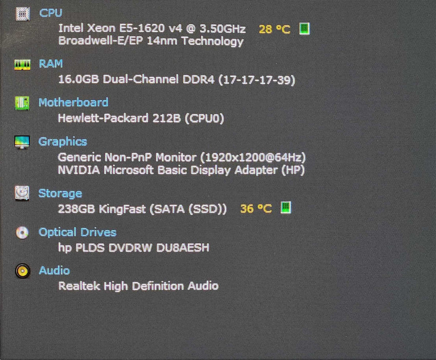 HP Z440 Workstation, Xeon E5-1620 v4 3.50GHz, 16GB DDR4, 256GB SSD, K2200