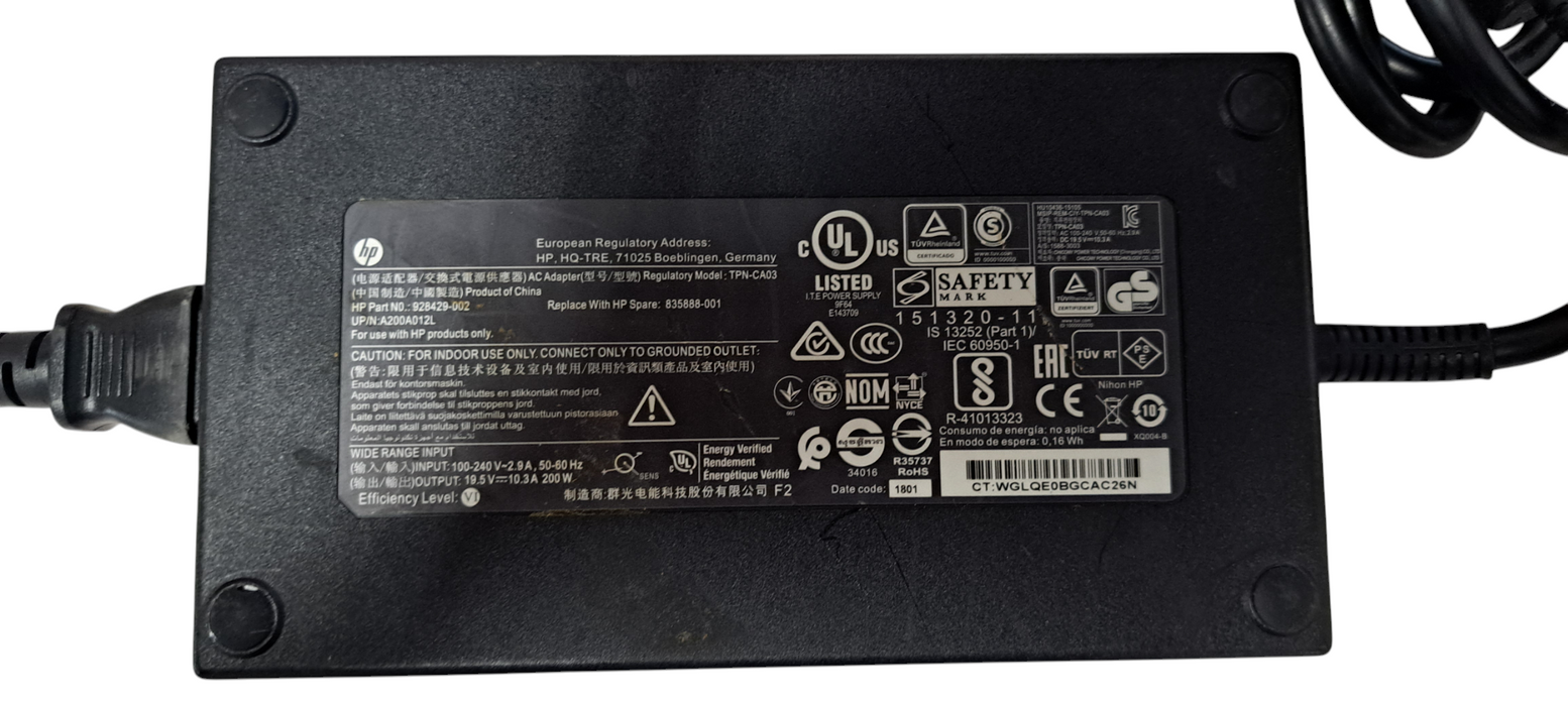 HP AC DC ADAPTER GENUINE 19.5V 10.3A 200W MODEL TPN-CA03 Q