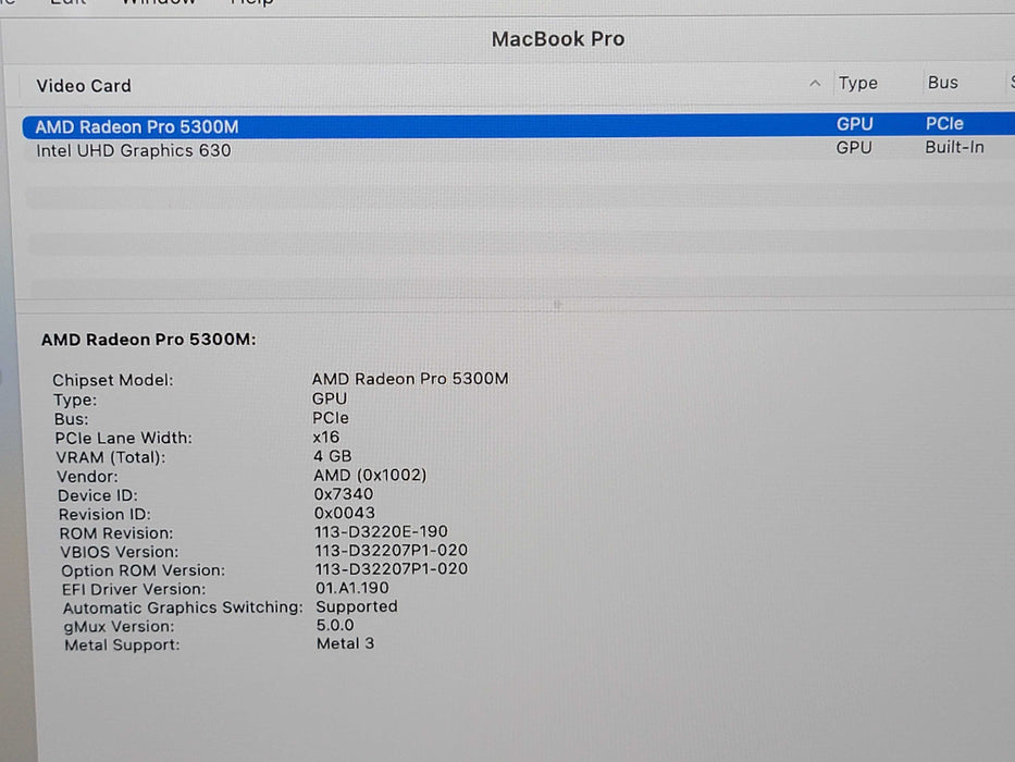 Apple Macbook Pro 2019 16" 6-Core i7-9750H@2.6GHz 16GB DDR4 500GB SSD GPU