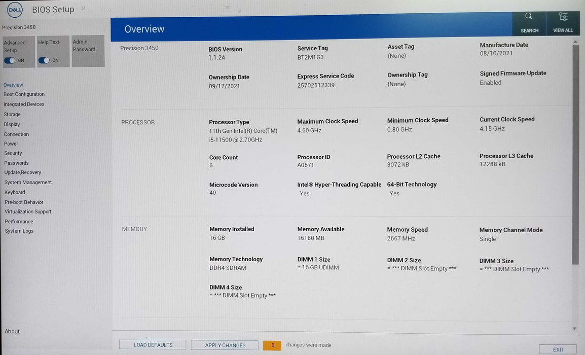 Dell Precision 3450 SFF w/ 11th Gen intel i5-11500 CPU, 16GB RAM - No HDD
