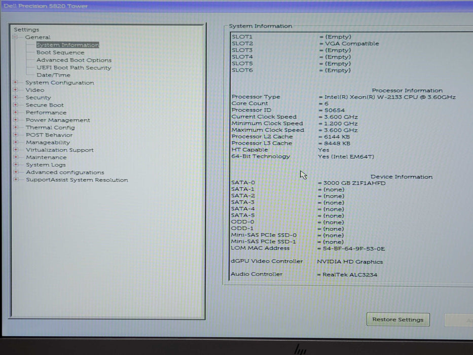 Dell Precision 5820 Xeon W-2133 3.60GHz 16GB DDR4 Quadro K2200 3TB HDD 950W _